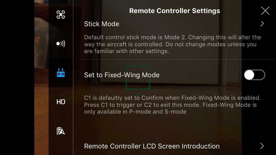 DJI Mavic Pro - Fixed Wing Enable On Controller