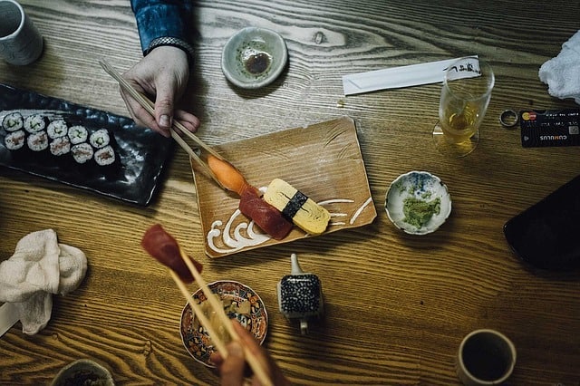 people eating Japanese food
