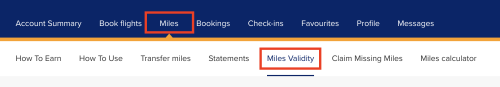 Navigate to Miles Validity