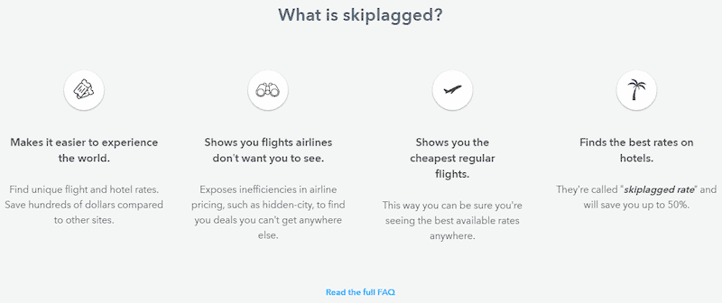 Skiplagged homepage FAQ