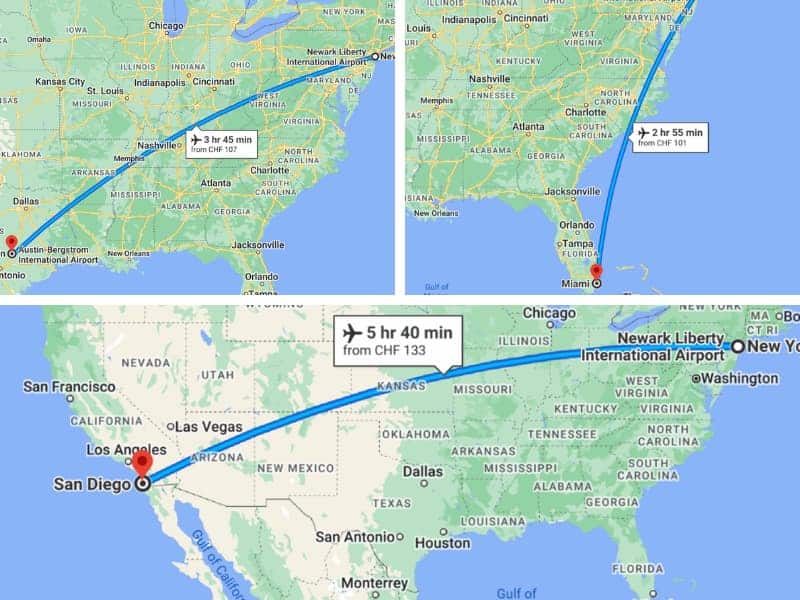 New York Flight distance comparison to Cabo