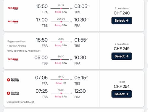 Turkish Airlines - Frankfurt to Tiblisi