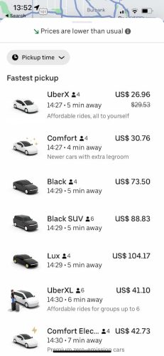 Uber from LAX to Hollywood prices